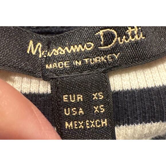 Massimo Dutti Striped Long Sleeve Shirt Gold Buttons Womana Size XS Cream Navy - Picture 6 of 8